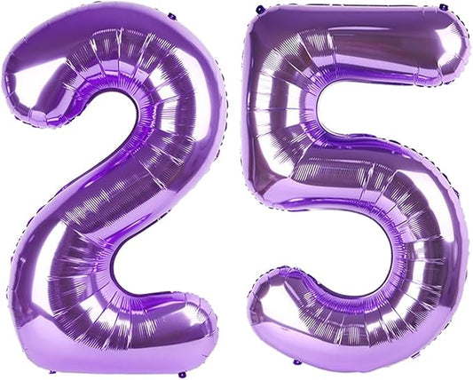 40 Inch Numbers 25 Balloon, Happy 25th Birthday Decorations for Women, Purple Foil Large Ballon for 2 5 25 52 Birthday Party Wedding Anniversary Supplies