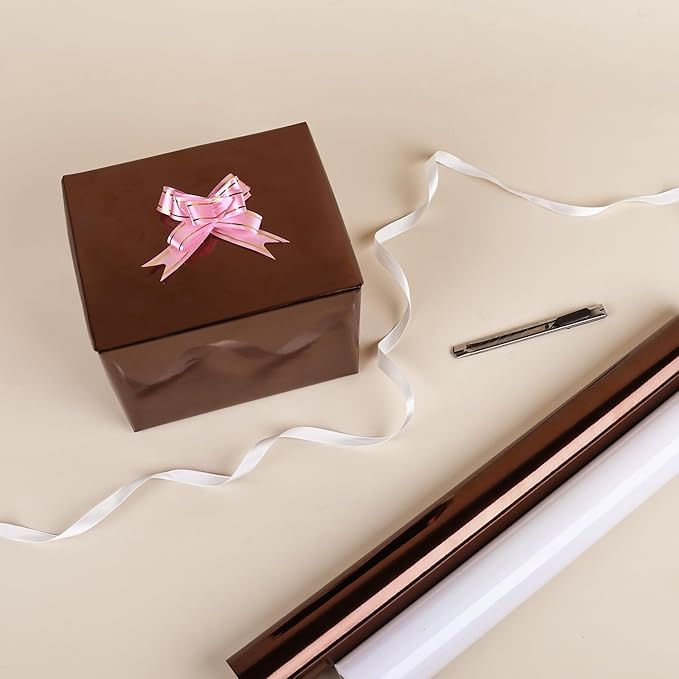 NESCCI Brown Metallic Wrapping Paper, Solid Color Paper,Gift Wrapping Paper,Perfect for Wedding,Valentine's Day,Birthday, Christmas,Baby Shower,DIY Bouquet (17 Inches X 32.8 Feet)