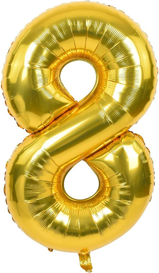 TONIFUL 40 Inch Gold Large Numbers 0-9,Number 8 Digital Helium Balloons,Foil Mylar Big Number Balloons for 2026 Graduation New Year Eve Birthday Party Supplies Decorations