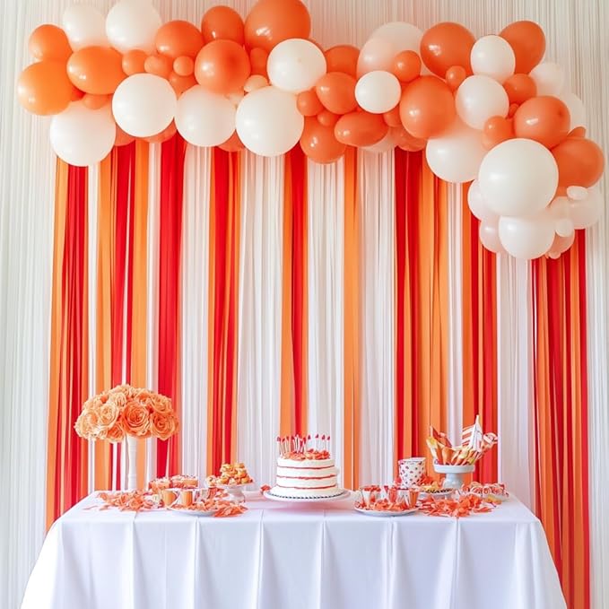 Crepe Paper Streamers - 8 Rolls, 656ft Pack in Red, White & Orange for Parties & Birthdays (1.8 in x 82 ft/Roll)