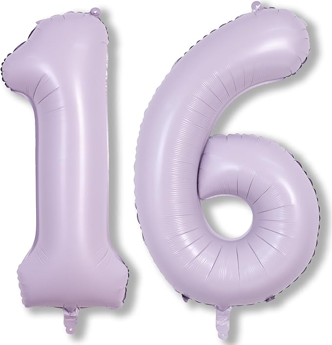 Light Purple 16 Balloon Numbers, 40 Inch Large Pastel Purple Foil Number 1 & 6 Balloons for Women, Lavender Sweet 16th Birthday Balloons for 16 Year Old Girls Anniversary Birthday Party Decorations