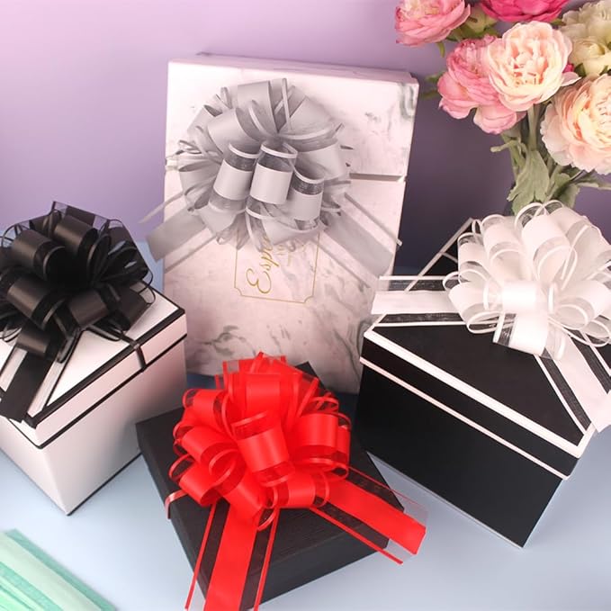 6 Pieces Large Pull Bows, Grey Bow for Gift, 6 inches,Ribbon Bow Gift Decorative Bows, Holiday Birthday Decorations Bow，Baskets Bow Wedding Decorations Bow(Grey)