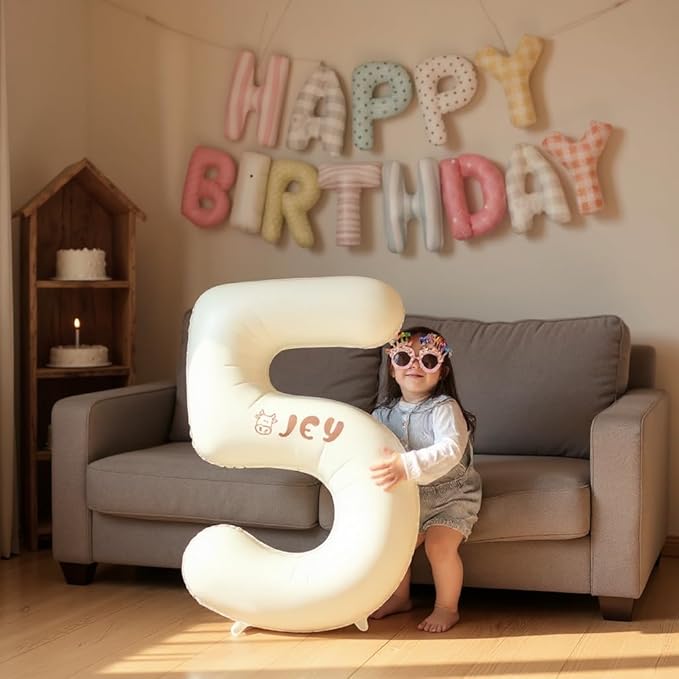 Colorful Happy Birthday Banner Foil Letter Balloon, 14 Inch 3D Plaid, Polka Dots, Stripes Patterned Reusable Mylar Foil Letters, Birthday Decorations (Birthday Banner 1)