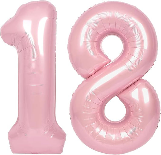 SUWEN 40 Inch Pink Large 18 Number Balloons Big Foil Helium Number Balloons 0-9 Jumbo Happy 18th Mylar Birthday Party Decorations for Girl or Women 81 Anniversary Party Supplies