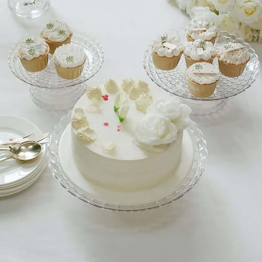 Efavormart Set of 3 | Clear Contemporary Pressed Plastic Stackable Cupcake Stands, Dessert Cake Pedestal Displays - 8", 10", 12"