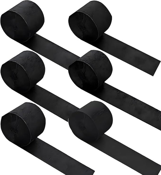 6 Rolls Crepe Paper Streamers, Black Streamers for Party Decorations, Wedding Decorations, Birthday Decorations, Baby Shower Decorations (1.8 Inch x 82 Ft/Roll)