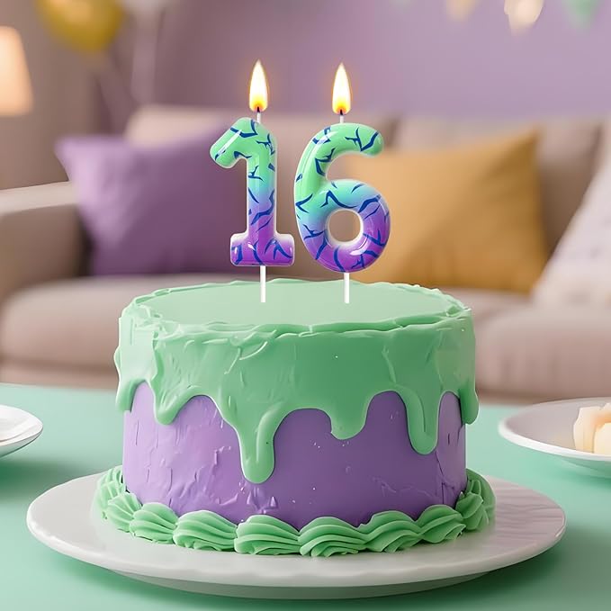 Number 6 Birthday Candle for Cake – Purple Green Gradient Number Candle with Mystic Rune Pattern, Decorative Cake Topper for Anniversary & Celebration