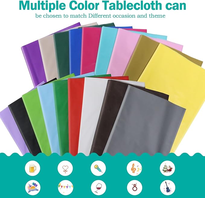 tujol Ivory 6 Pack Plastic Table Cloth 54" x 108", Disposable Tablecloths Rectangle Table Cover, Plastic Tablecloths for Parties