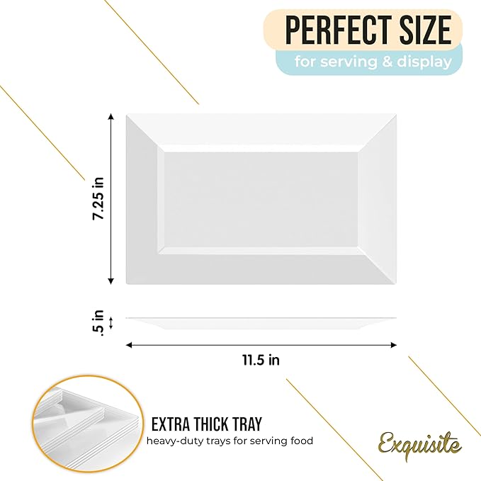Exquisite Plastic Serving Trays For Party - 20 Pcs 11.5 Inch Clear Serving Platters, Plastic Trays For Food, Clear Tray, Food Tray Disposable Platters For Parties, Catering & Buffet