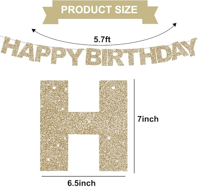 BEISHIDA Happy Birthday Banner - Pre-Strung No DIY Birthday Decorations - Happy Birthday Sign - Birthday Banner for Women, Kids - Backdrop Champagne