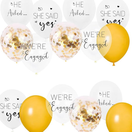 Engagement Party Balloons HE ASKED,SHE SAID YES WE'RE ENGAGED Balloons Gold Confetti Latex Balloon for Bridal Shower Engagement Bachelorette Wedding Party Decoration