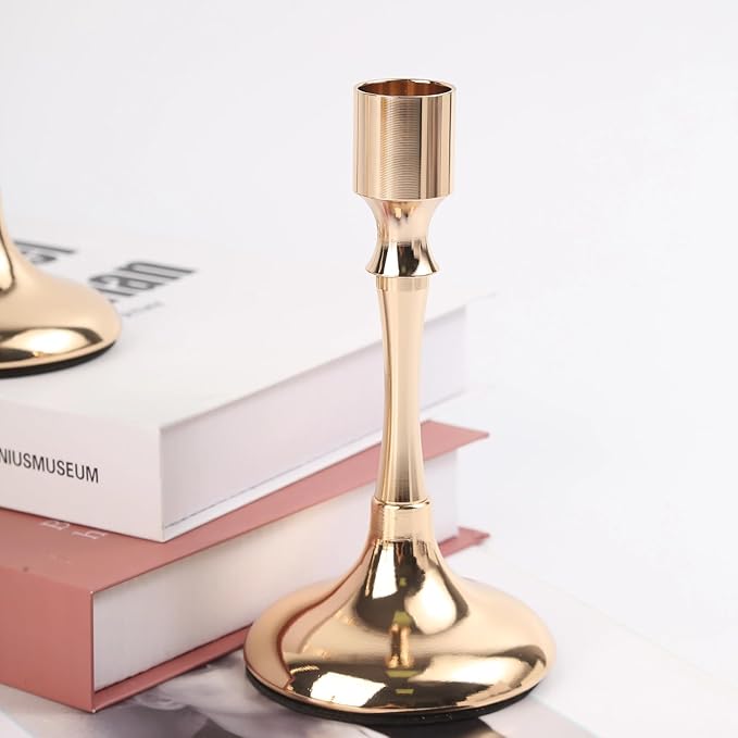 Champagne Gold Candle Holders Set of 3, Taper Candle Holders for Table Centerpiece, Vintage Candlestick Holders for Dinning Wedding Party Christmas Home Decor