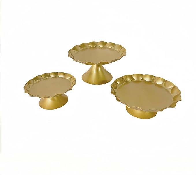 3 Pcs Metal Cake Stand Set, Scalloped Edge Cupcake Tray Dessert Display Platter, Decorative Serving Stand for Wedding, Birthday, Tea Party,Baby Show(Gold)