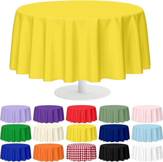 Mulbozy 12 Pack Yellow Round Tablecloth, 84 Inches Plastic Table Cover, Premium Disposable Round Party Tablecloth for Restaurant Dinners, Wedding, Grad Party, Baby Shower, Outdoor Camping