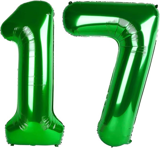 17 Numbers Balloons 40 Inch, Dark Green 17th Birthday Decoration for 1 7 17 71 Men & Women, Foil Big Number Balloon for Wedding Store Anniversary Promotion Party Decorations