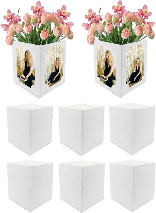 8pcs Photo Centerpiece for Table 6 Inch Photo Frame Box Centerpiece for Birthday Graduation Party Decoration, White