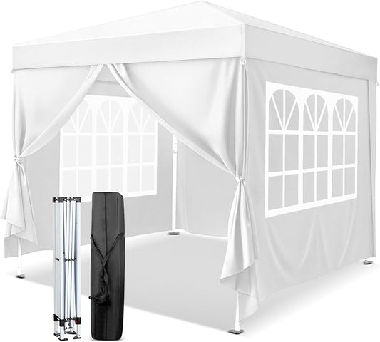 VINGLI 10x10 Pop Up Canopy Tent with Sidewalls, Outdoor Gazebo Canopy Tent, Patio Event Tents Outdoor Event Shelter for Parties (White)