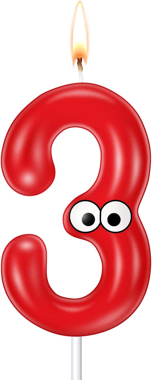 MTLEE Number Birthday Candle Monster Theme Candles Cookies Cake Topper for Girl Boy Cartoon Birthday Party Cake Decorations Supplies(Red,Number 3)