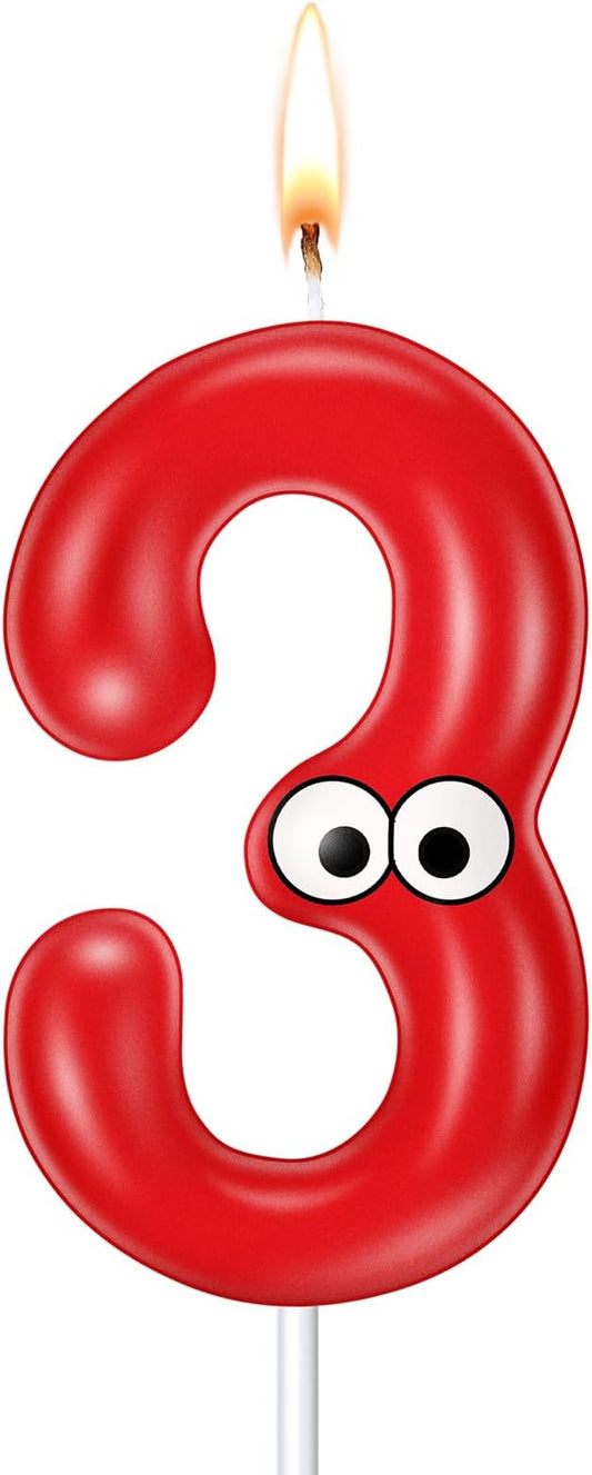 MTLEE Number Birthday Candle Monster Theme Candles Cookies Cake Topper for Girl Boy Cartoon Birthday Party Cake Decorations Supplies(Red,Number 3)
