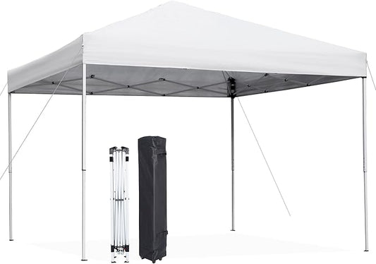 JupiterForce 10 x 10 Pop Up Canopy Tent Sun Protection Waterproof Instant Shelter Portable Folding Canopy with Roller Carry Bag, White