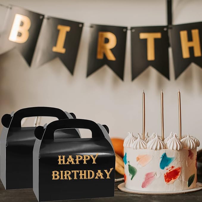 30-Pack Black Party Favor Treat Boxes, Goodie Boxes, Gable Paper Gift Boxes with Handles. Perfect for Birthday, Baby Shower and Any Fun Party Decoration Supplies.