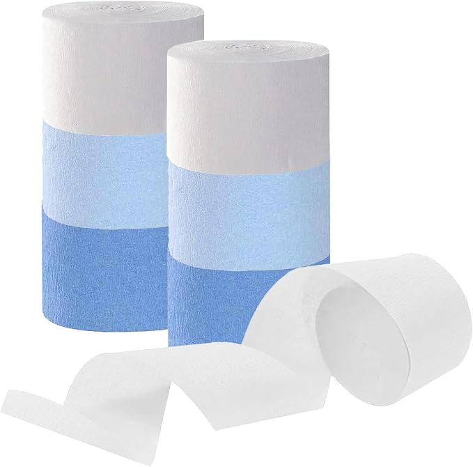 Dusty Blue and Light Blue and White Crepe Paper Streamers, Party Streamer Decorations for Various Party Festival Decorations, 6 Rolls