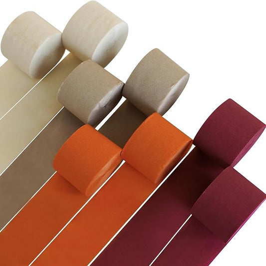 PartyWoo Orange Crepe Paper Streamers 8pcs 656ft Pack of Boho Orange Sand White Burbundy Crepe Paper Streamers for Thanksgiving Little Cutie Baby Shower Autumn Luau Theme Birthday Party Decorations