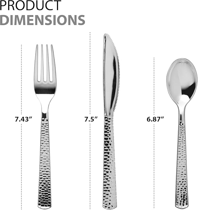 960 Piece Silver Plastic Silverware, Extra Heavyweight Disposable Cutlery Set, Full Size Silver Pebbled Flatware Combo, 480 Forks 240 Spoons 240 Knives, Bulk Party & Wedding Utensils