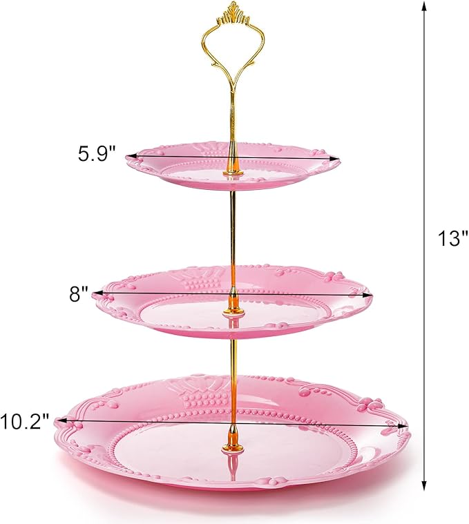 Fasmov 3 Pack 3 Tier Plastic Cupcake Stand, Dessert Plates Cake Fruit Candy Display Tower Reusable Pastry Platter for Wedding Birthday Baby Shower Tea Party Decorations - White Pink Green