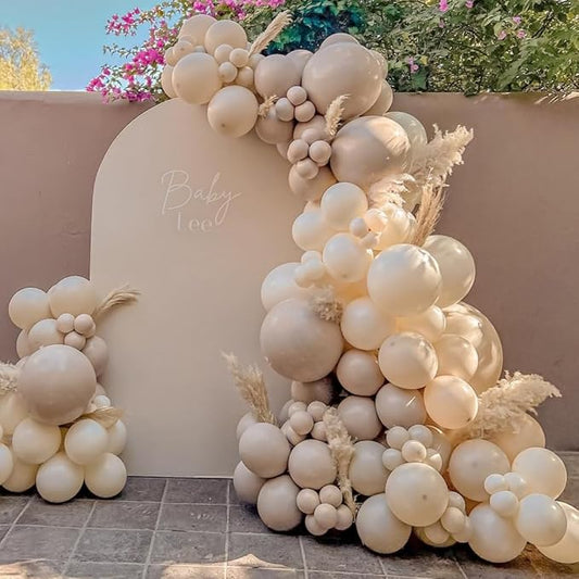 Neutral Gender Reveal Balloon Garland Arch Kit 115PCS Apricot Beige White Sand Double Stuffed Balloons for Boy or Girl Gender Reveal baby Shower Decorations Birthday Party Wedding Supplies
