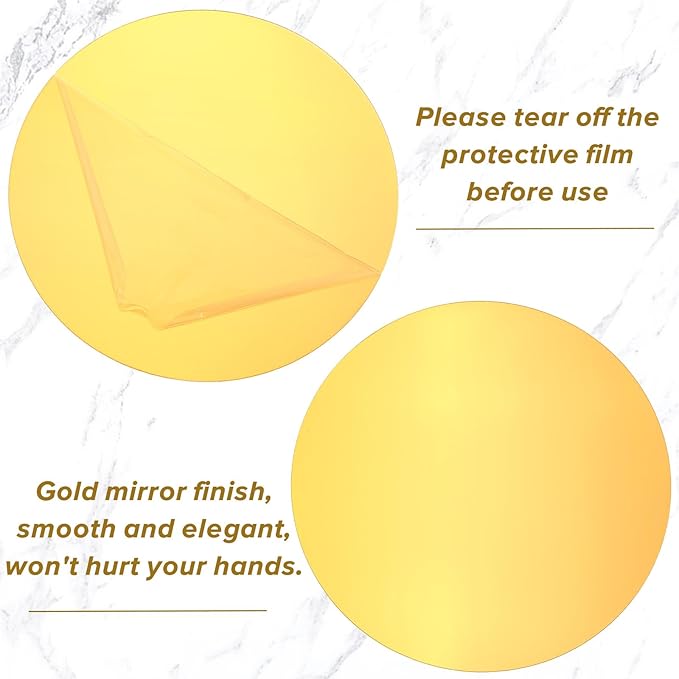 12 Pcs 10 Inch Acrylic Round Mirrors for Centerpieces Gold Circle Mirror Candle Plates Non Glass Candle Tray Mirror Plates for Wall Wedding Table Centerpieces Round Mirrors Tray for Baby Shower Party
