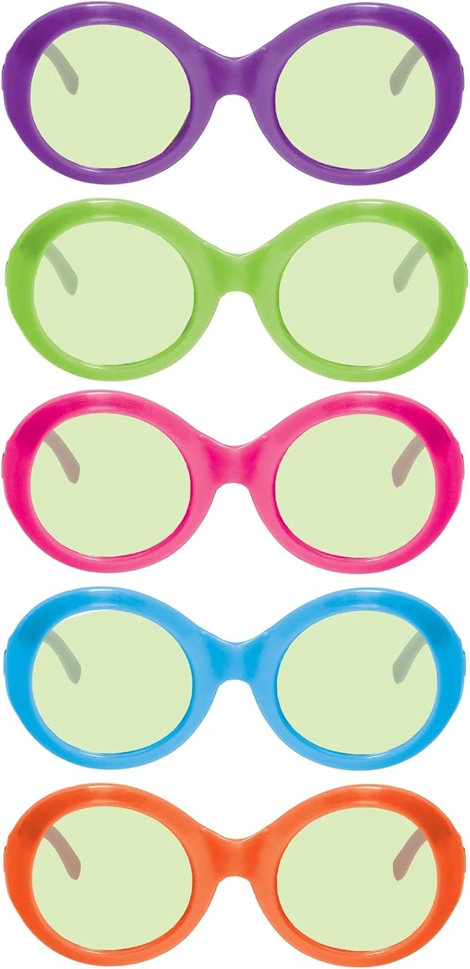 Groovy 70's Disco Party Glasses - Standard Size (Pack of 10) - Vintage Vivid Colors - Ideal for Retro-Themed Events & Costume Parties