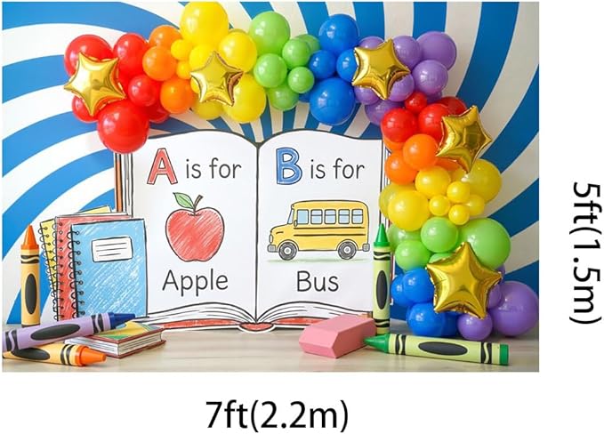 Kate 7x5ft Vibrant Alphabet Learning Backdrops for Photography Educational Balloon Arch School Supplies Scene for Kids Photo Background Photography