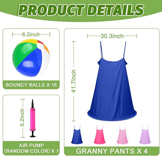 Granny Pants Outdoor Game, Granny Pants Yard Game for Adults with Bouncy Balls and 1 Air Pump (Random Colors), Granny Pants Game Granny Skirt Outdoor Game for Family Reunion Team Game Party