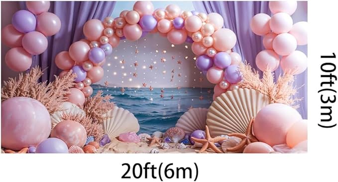 Kate 20x10ft Happy Birthday Party Backdrops for Photography Colorful Balloons Background Hawaii Sand Starfish Shell Backgrounds Bridal Baby Shower Portrait Studio Backdrop