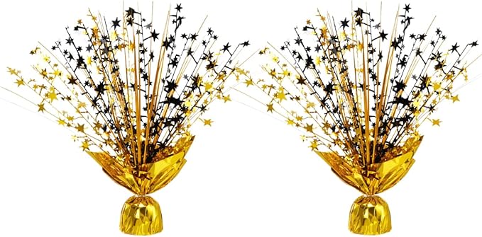 2 Pack Metallic Foil Spray Centerpiece Stars for Wedding, Birthday, Anniversary, Christmas Table Decor, Holiday Festival Baby Shower Graduation Mantle Party Decorations (Gold&Black)