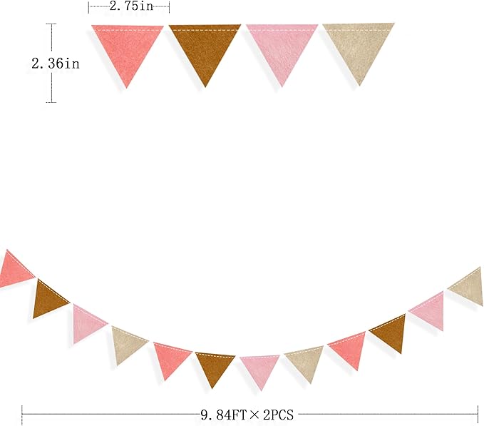 Boho Party Decorations Brown Blush Pink Felt Hanging Triangle Mini Bunting Pennant Banner Flag for Birthday Engagement Baby Shower Bachelorette Wedding Holiday Hen Party Classroom Nursery Decor