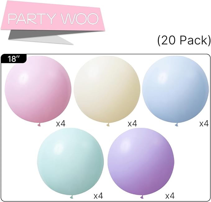 PartyWoo Pastel Balloons 20pcs 18 Inch Pastel Rainbow Latex Balloons for Baby Shower Gender Reveal Engagement Bachelorette Easter Bridal Shower Anniversary Retirement Birthday Party Decorations