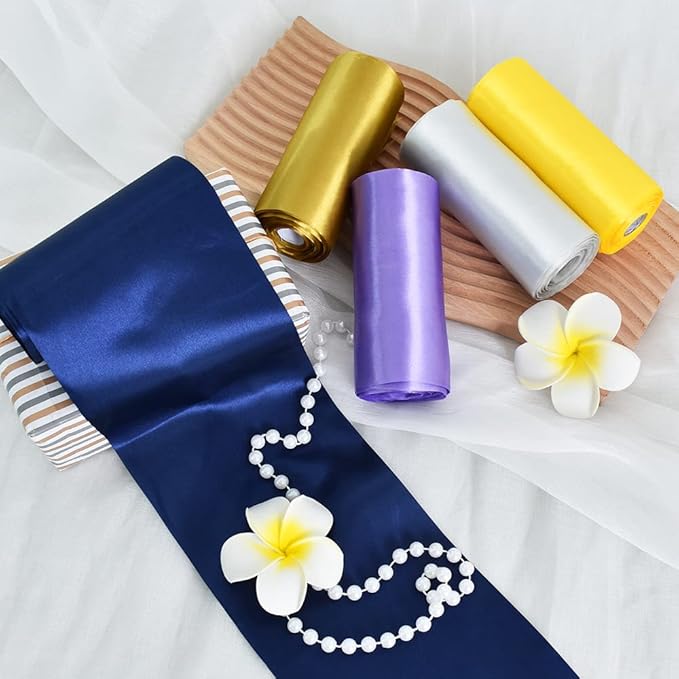 TONIFUL 6 inch x 22yd Wide Navy Blue Satin Ribbon Solid Fabric Ribbon for Cutting Sewing Ceremony Party Decoration Chair Sash Table Runner Car Bows Indoor Outdoor Yard Decor