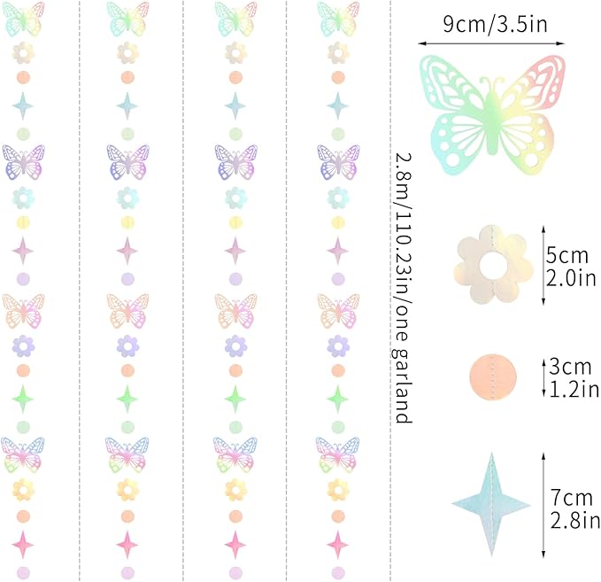 Iridescent Butterfly Girl-Birthday Party-Decorations Garland-Streamers - 52Ft Baby Shower Bachelorette Holographic Hanging Banner Decor,Engagement Garden Classroom Pastel Glitter Backdrop Huglony