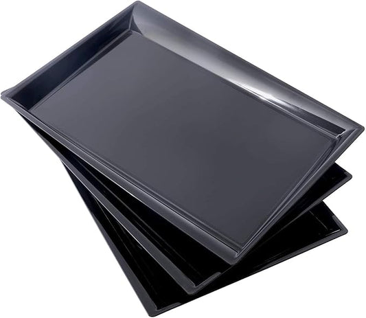 Supernal 12 Pack Black Plastic Serving Trays, 15"x10" PlasticTrays, Plastic Fast Food Tray, Heavy Duty Platters, Disposable Serving Party Platters Black，Party Serving Trays