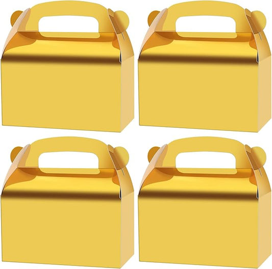 30-Pack Gold Party Favor Treat Boxes, Goodie Boxes, Gable Paper Gift Boxes with Handles. Perfect for Wedding, Birthday, Graduation, Babyshower.
