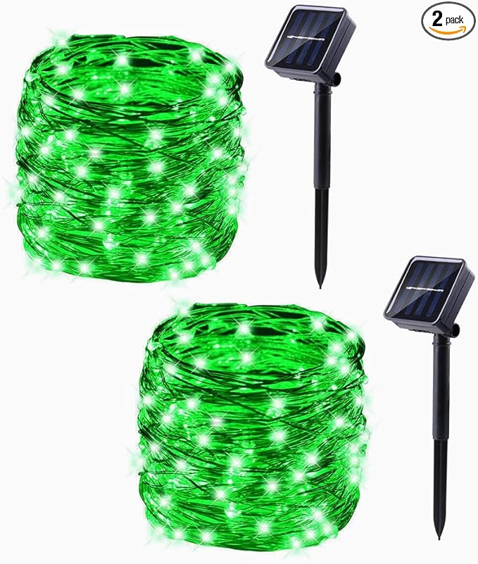 Lomotech Solar String Lights Outdoor - 2 Pack Total 66ft 200LED Solar Fairy Lights Waterproof 8 Modes Twinkle Lights for Outdoor, Patio, Garden, Yard, Party, Wedding, Tree Decoration (Green)
