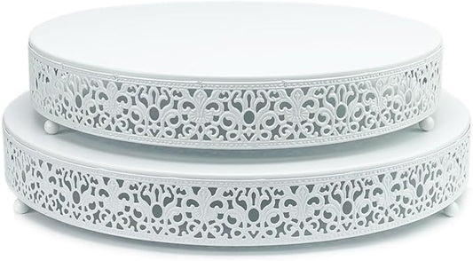 2 Pcs Metal Cake Stand,14" 16" Large Round Cupcake Dessert Stand Cake Display Holder Decor for Wedding Party Birthday Baby Showers Anniversary Cake Pedestal,Gold (14 Inch+16 Inch White)