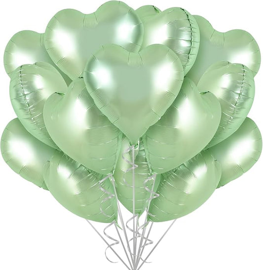 TONIFUL 30Pcs 18 Inch Olive Green Heart Balloons Sage Green Heart Shape Foil Mylar Balloons Decoration for Birthday Valentine's Day Wedding Bridal Shower Anniversary Engagement Party Supplies