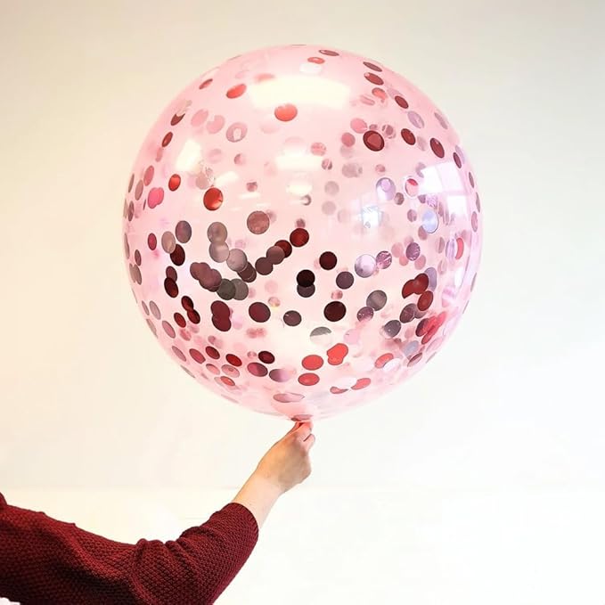 Premium New Pink Foil Confetti Latex Balloons - 24" (2 Pc) - Elegant & Fun Party Decor - Perfect for Celebrations, Weddings & Events