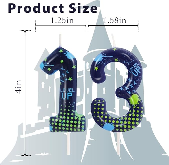 STG Birthday Candles for Boys - Number 13 Candle for Video Game Birthday Cake Topper, Fort Battle Level Up Game Themed Birthday Party Supplies