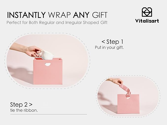 Vitalizart Paper Gift Bags With Ribbon Handles Set of 10 Assorted Colors Bulk Reusable For Gift Wrap Girls Kids Birthday Bridal Shower Party Favors Goodie Bags Candy Christmas 7.87"x3.54"x7.09" Small