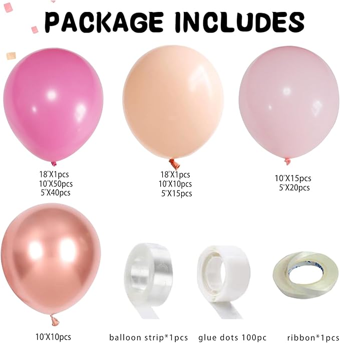 Valentines Day Decorations Pink Balloon Garland Arch Kit 162Pcs Rose Gold Pink Balloon Arch Kit for Girls Birthday Wedding Princess Theme Bridal Shower Galentines Day Decor