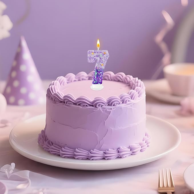 Purple Sequin Birthday Candles, Cake Number Candles, Girls 0th Birthday Decorations, Suitable for Birthday Parties, Anniversary Party Decorations(7)